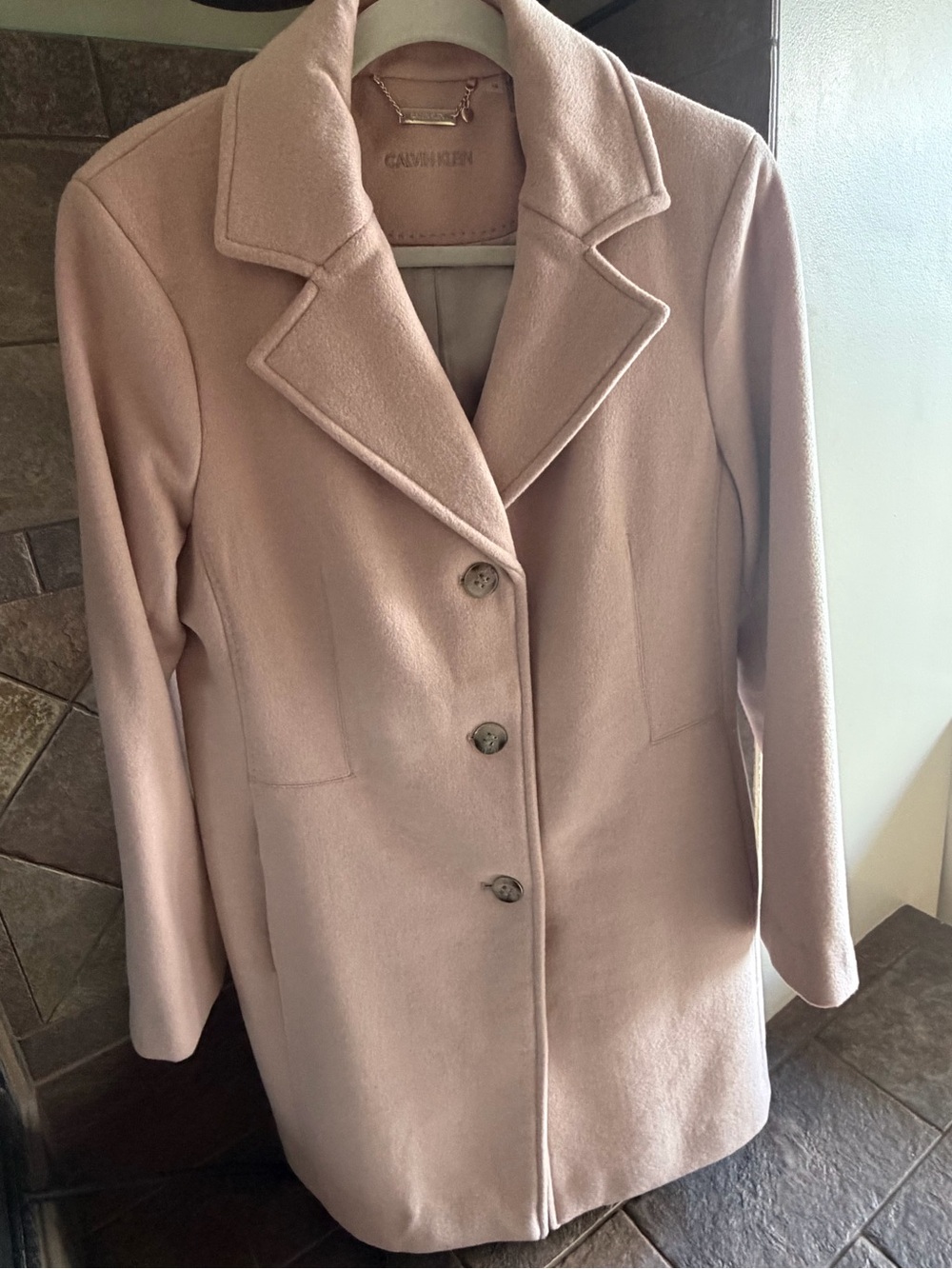 Calvin Klein Blush Pink Wool-Blend Single-Breasted Trench Coat